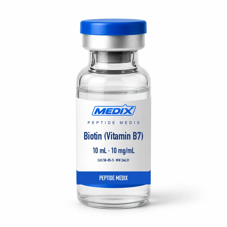 Biotin (Vitamin B7) — Clear aqueous solution in a sealed vial