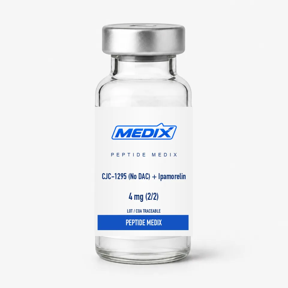 CJC-1295 (No DAC) + Ipamorelin — Co-lyophilized powder, sealed glass vial