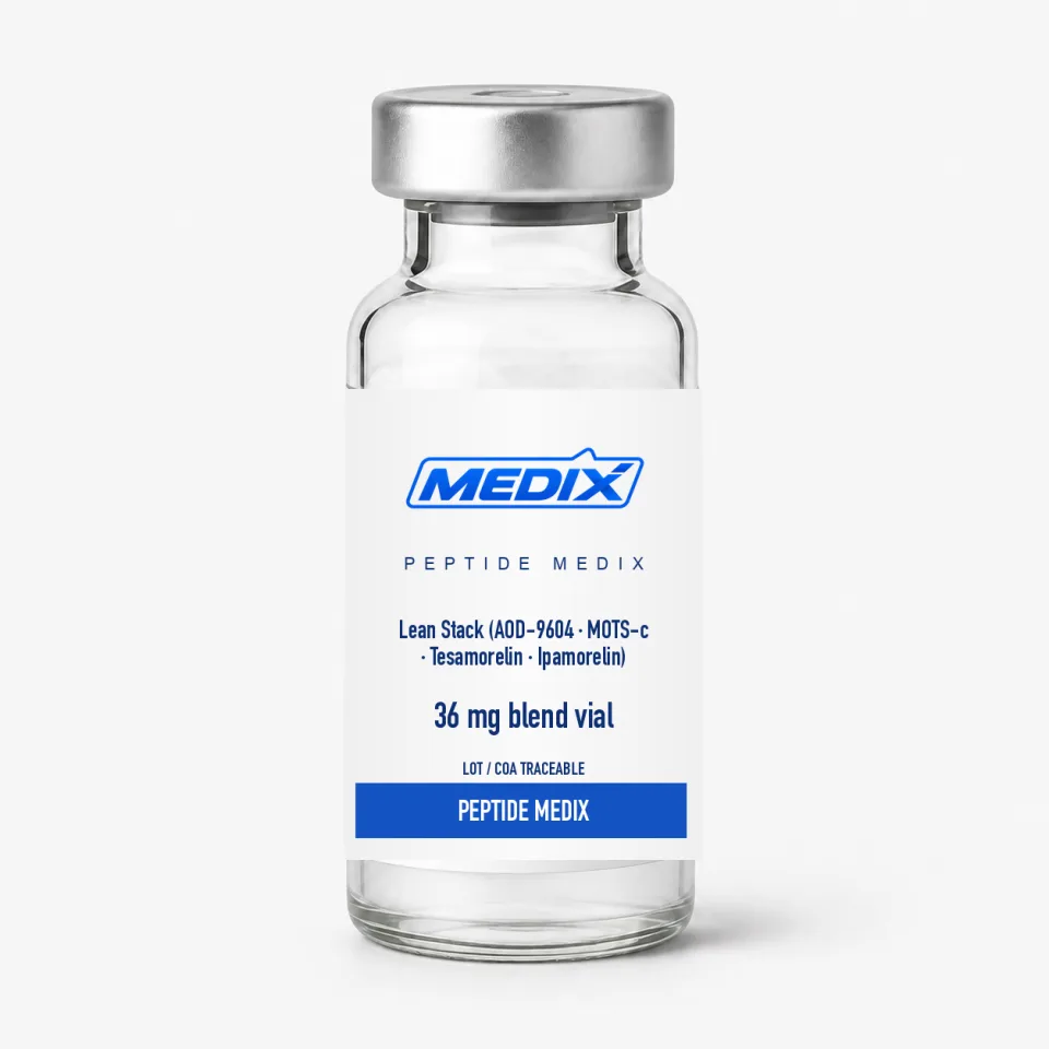 Lean Stack (AOD-9604 · MOTS-c · Tesamorelin · Ipamorelin) — Lyophilized powder, sealed glass vial
