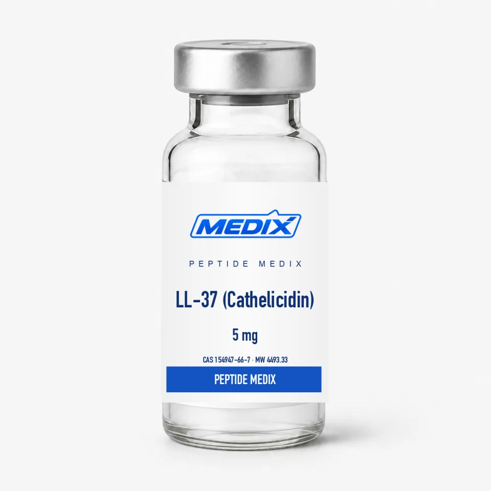 LL-37 (Cathelicidin) — Lyophilized powder, sealed glass vial with crimped stopper