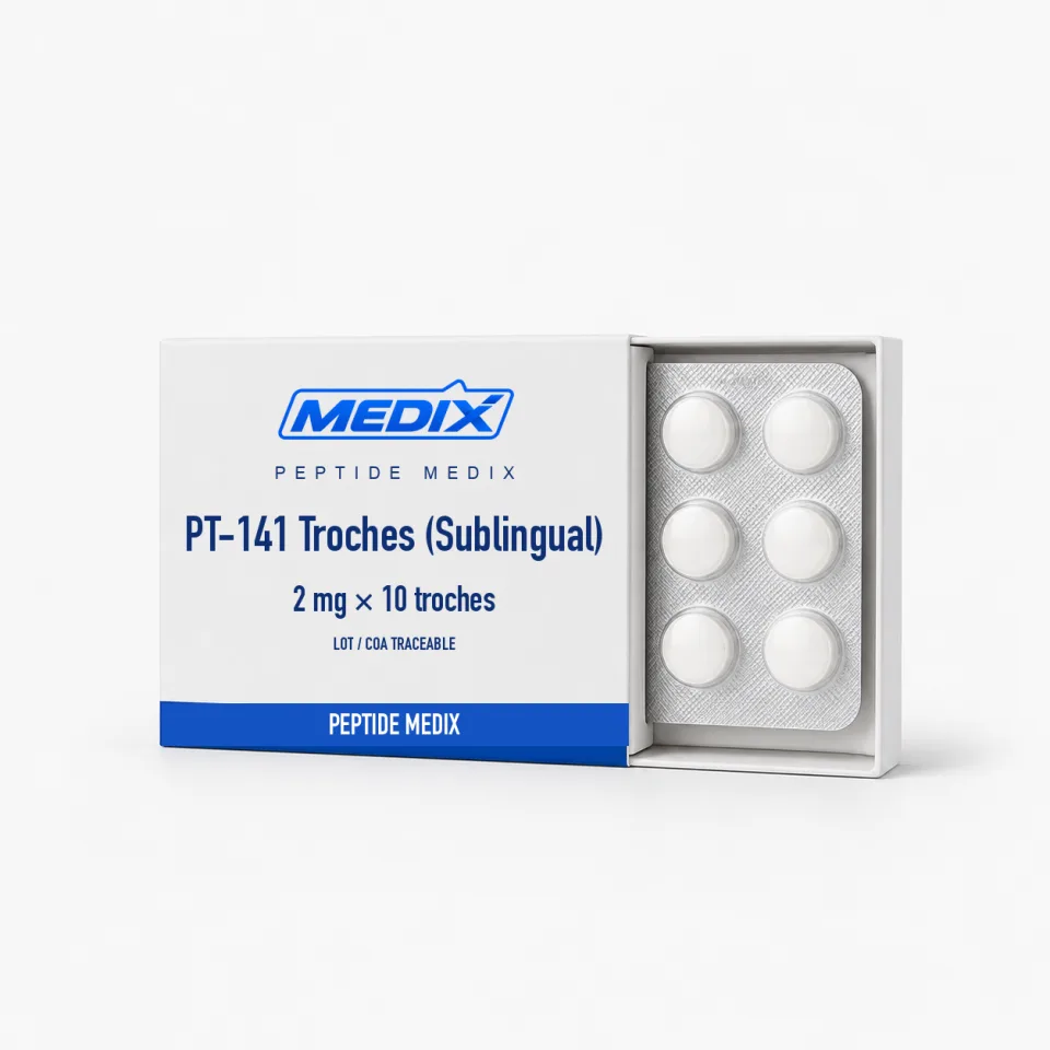 PT-141 Troches (Sublingual) — Compressed sublingual troche (lozenge), slowly dissolving base