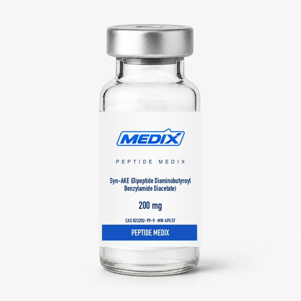 Syn-AKE (Dipeptide Diaminobutyroyl Benzylamide Diacetate) — Lyophilized diacetate salt, sealed glass vial