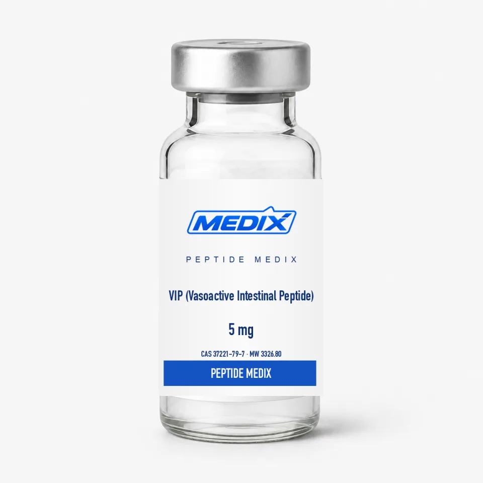 VIP (Vasoactive Intestinal Peptide) — Lyophilized powder, sealed glass vial with crimped stopper